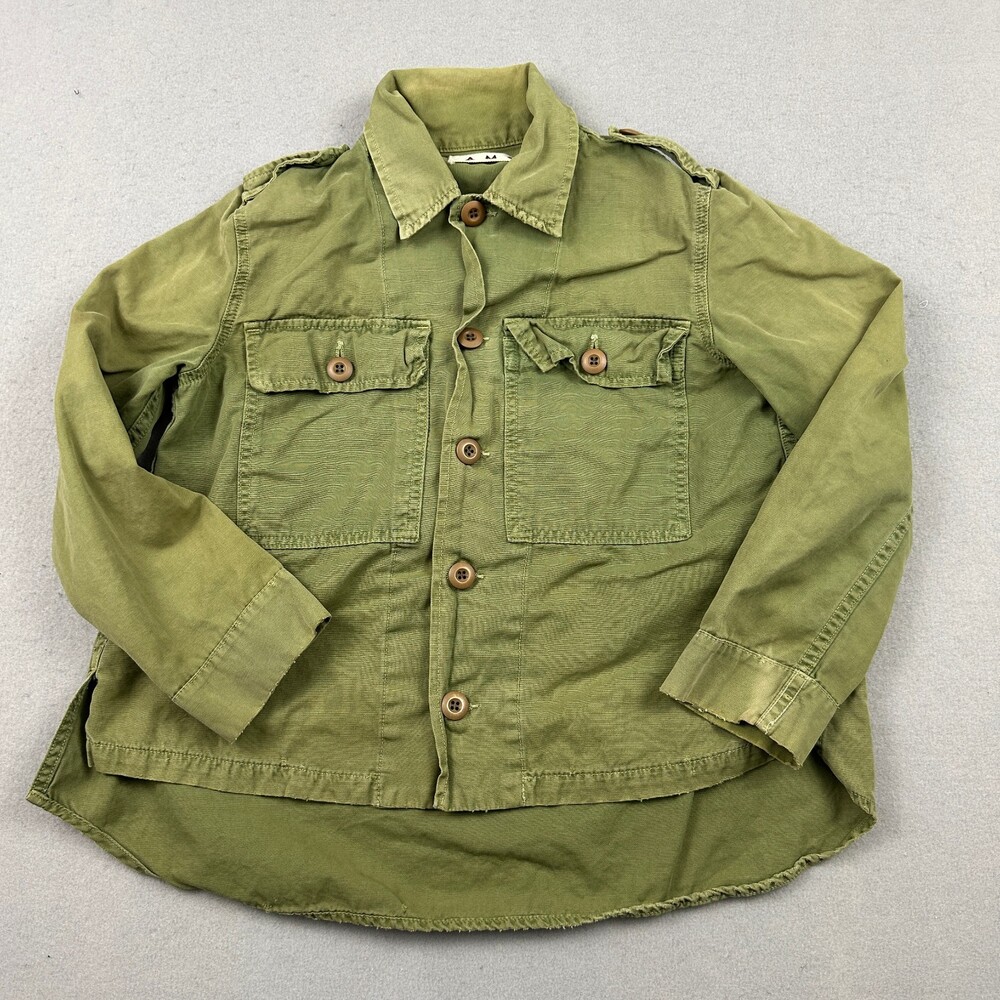 AMO Military Field Jacket Women Small Green Distressed Raw Hem Chore Utility S